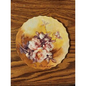 Vintage Handpainted Original Oil On‎ Canvas & Wood Round Wall Decoration, Signed